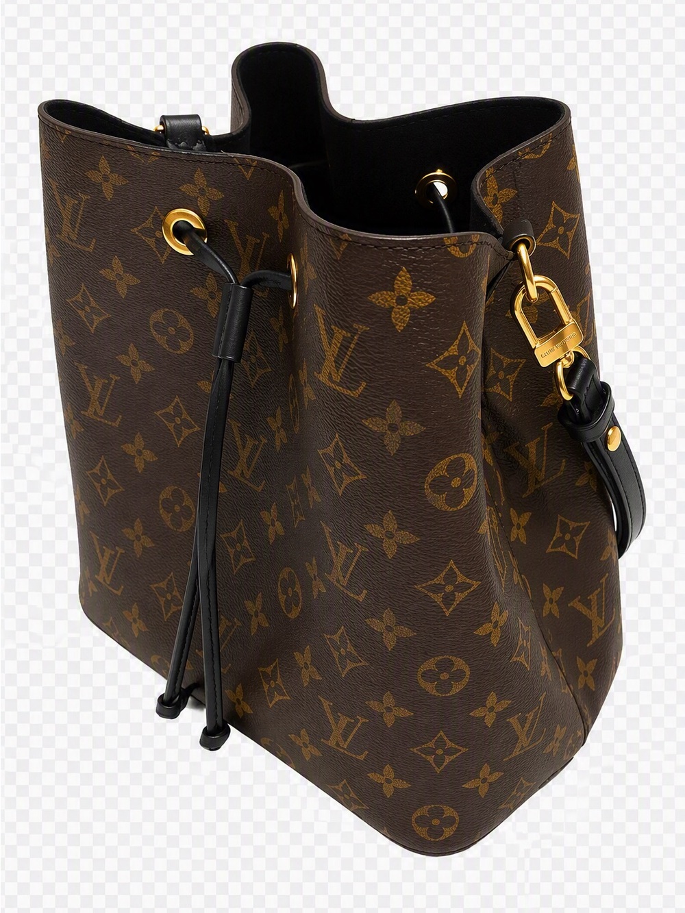 Louis Vuitton Monogram Neonoe Bucket Bag Brown Canvas & Black Leather Drawstring